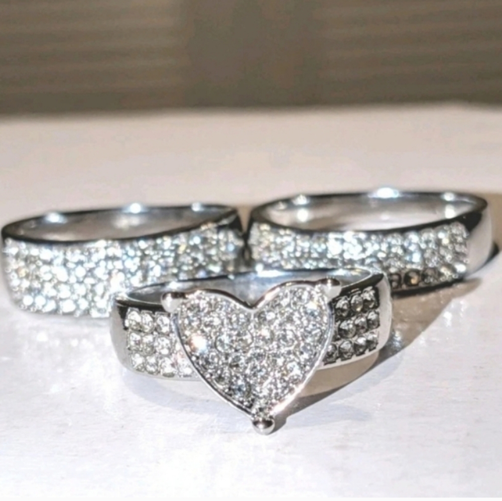 4ct HeartCut Real Moissanite Bridal Halo Set Wedding Ring 14k White Gold Plated7